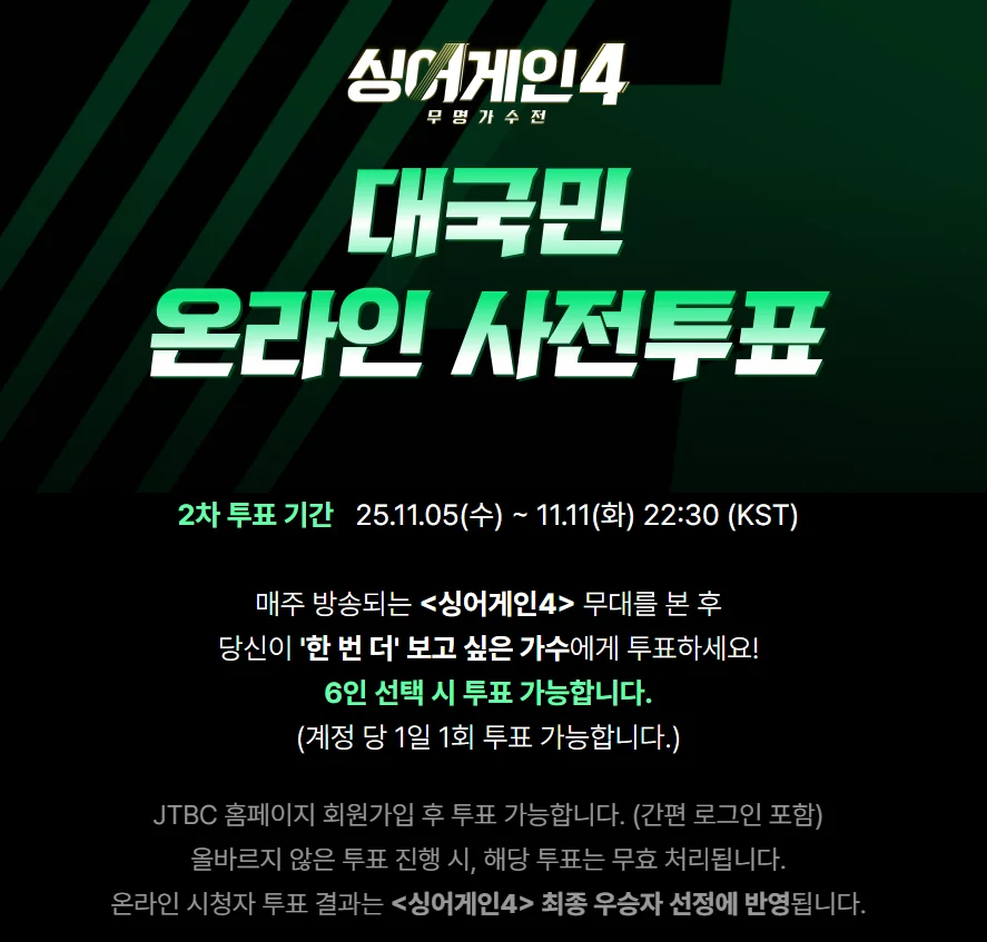 싱어게인4 투표 일정
